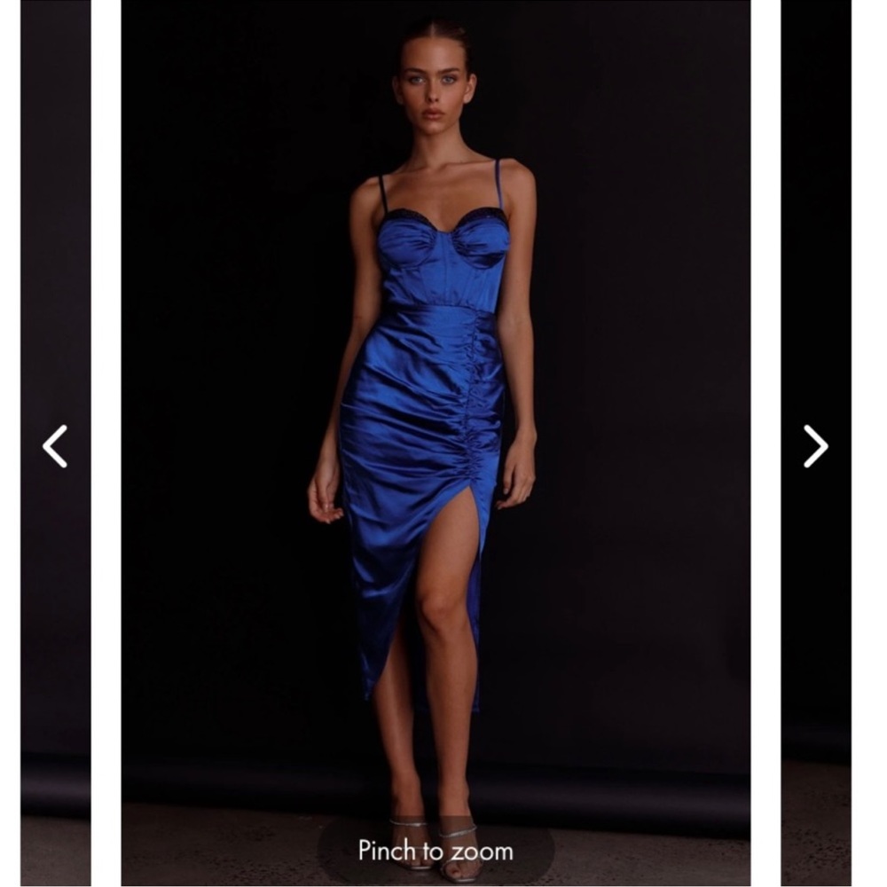Saints & Secrets deep blue formal dress W/ ruching and‎ sparkle bust details NWT